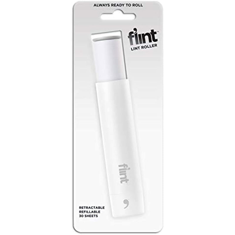 Flint Retractable Lint Roller, Refillable, 30 Sheets (White Packaged)