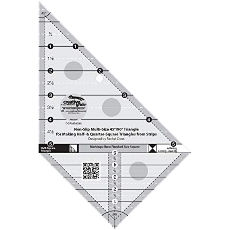 Creative Grids Multi Size Triangle 45 and 90 Degrees Quilt Ruler - CGRMS4590