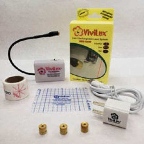 ViviLux 3-in-1 Rechargeable RED Laser System with Adjustable Line, Crosshairs and Dot Illumination Heads; Innovative Sewing and Quilting Notion for Precise Stitching; Mounts with Hook and Loop Tape