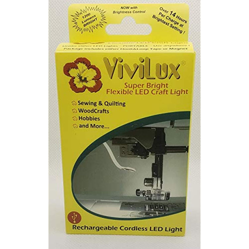 ViviLux Bright Flexible LED Craft & Sewing Light; USB Rechargeable Cordless Small Task Light for Sewing Machine, Crafting & Hobbies; Mounts with Hook & Loop Tape; 1200 Lumens Natural Daylight US Plug