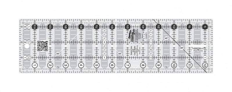 Creative Grids CGRMT1 Non-slip Quick Trim and Circle Quilting Ruler, 3.5 x 12.5-Inches Rectangle