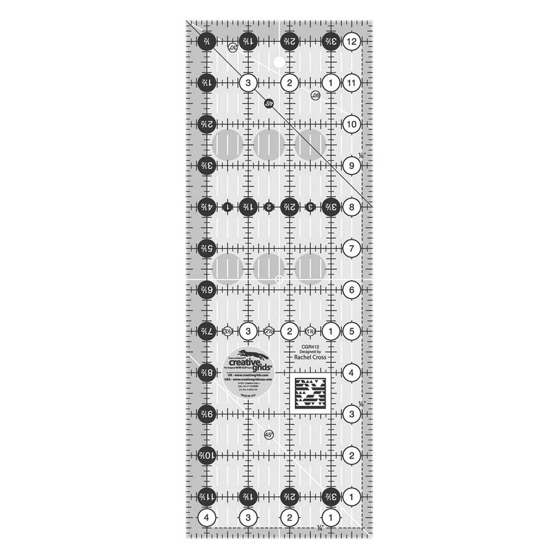 Creative Grids 4.5" x 12.5" Rectangle Quilting Ruler Template CGR412