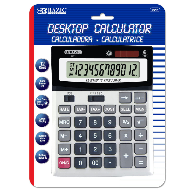 BAZIC 12-Digit Desktop Calculator with Profit Calculation & Tax Functions (3011)